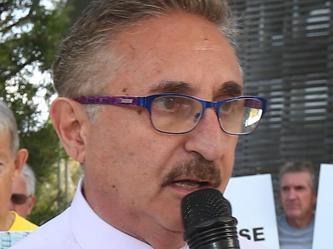 Pictured in front of the Evendale Council Chambers.  Protest against the sale of the Bruce Bishop Car Park in Surfers Paradise and the Tram for Main Beach . protest organizer Eddy Sarroff  .  Picture Mike Batterham