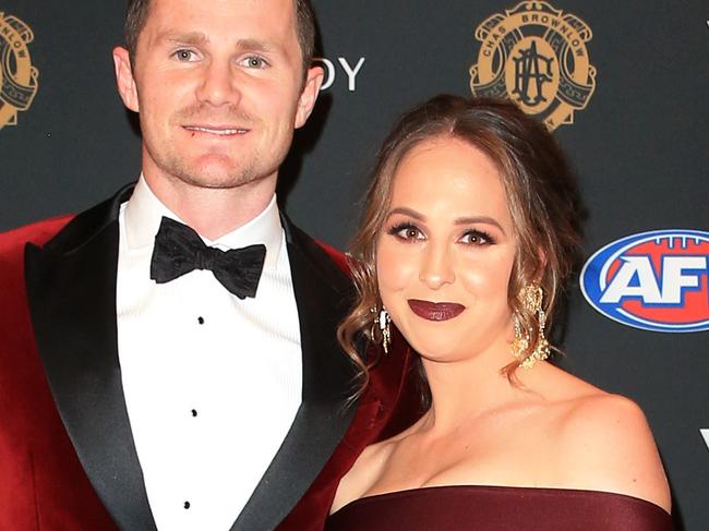 Brownlow Medal Red Carpet at Crown Casino, Melbourne. 23/09/2019.   Geelong Patrick Dangerfield  and wife Mardi   . Pic: Mark Stewart.