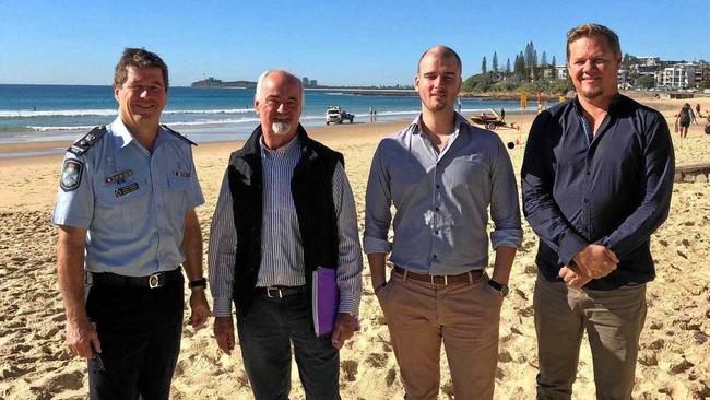 DOMESTIC VIOLENCE: Superintendent Darryl Johnson, Bob Birkhead, Liam Dooley and Greg Nash meet to discuss this year's White Ribbon Walk in Noosa. Picture: Contributed