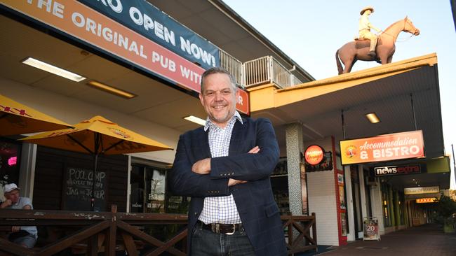 Waymark Hotels regional manager Trent Farrell outside the famed pub with no beer ahead of the opening of its new Bistro, which showcased the best in Australian cuisine and a number of dishes in a nod to the district’s Italian heritage, including pasta, chicken parmigiana, wines and beers. The landmark hotel is also offering a number of lunch specials as well as weekly specials. Picture: Cameron Bates