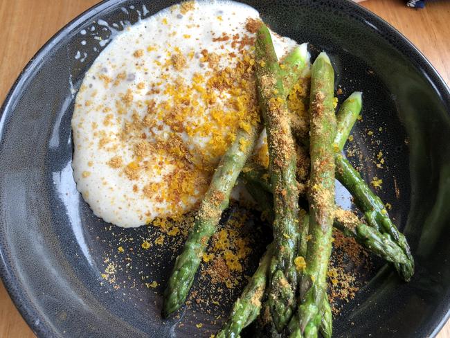 Grilled asparagus and almond gaspacho at Victor's Place