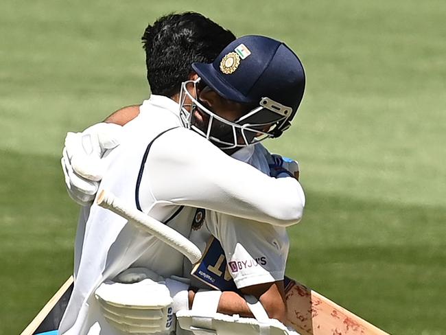 MELBOURNE, AUSTRALIA - DECEMBER 29: Shubman Gill and Ajinkya Rahane of India celebrate winning during day four of the Second Test match between Australia and India at Melbourne Cricket Ground on December 29, 2020 in Melbourne, Australia. (Photo by Quinn Rooney/Getty Images)