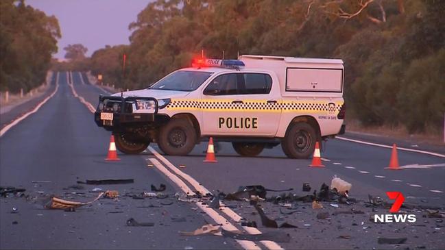 The 33-year-old man’s Ford dual-cab ute collided with a tanker truck. Picture: 7NEWS