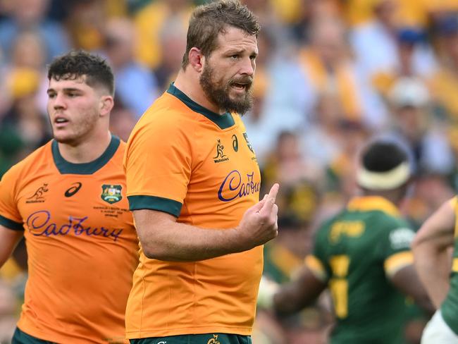 BRISBANE, AUSTRALIA - AUGUST 10: James Slipper of the Wallabies reacts during The Rugby Championship match between Australia Wallabies and South Africa Springboks at Suncorp Stadium on August 10, 2024 in Brisbane, Australia. (Photo by Matt Roberts/Getty Images)