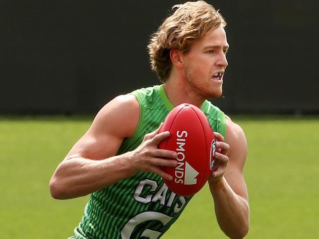 Cooper Stephens at Geelong Cats training. Picture: Alison Wynd