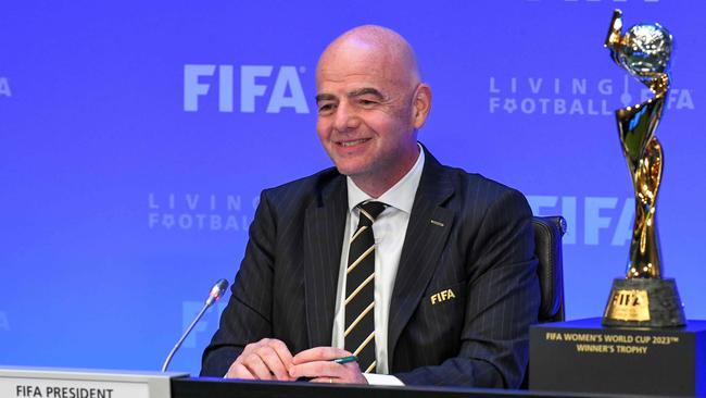 FIFA President Gianni Infantino announces Australia and New Zealand as the hosts.