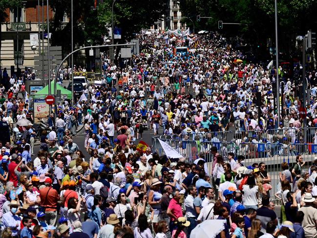 Demonstrators take part in a protest against abortion in Madrid after the US Supreme Court's overturned America's constitutional right to abortion. Picture: AFP