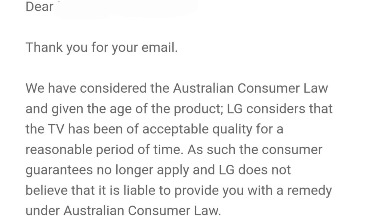 LG sent a surprising email to one of its customers who claims to have a faulty TV. Picture: Reddit / Debocore