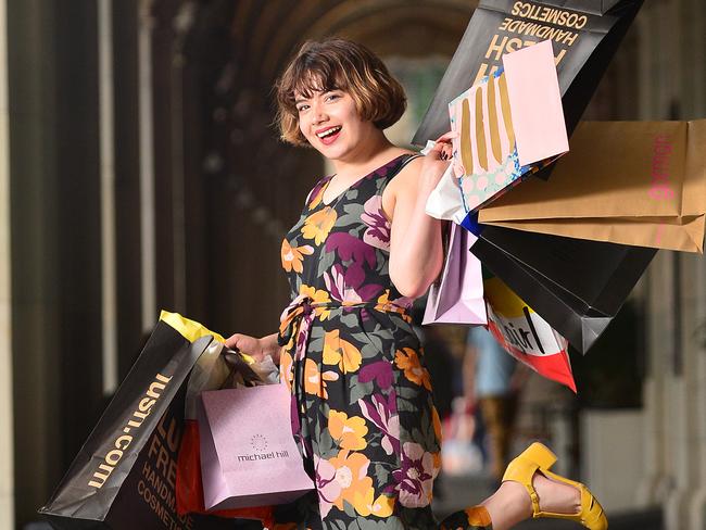 Matilda Boseley, 20, of Elwood has been shopping up a storm in Melbourne's CBD. Picture: Nicki Connolly