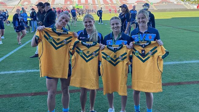 Evie McGrath (second from left) alongside Stingrays teammates Indie Bostock, Caley Tallon-Henniker and Kasey Reh. Picture: Stingrays of Shellharbour Facebook