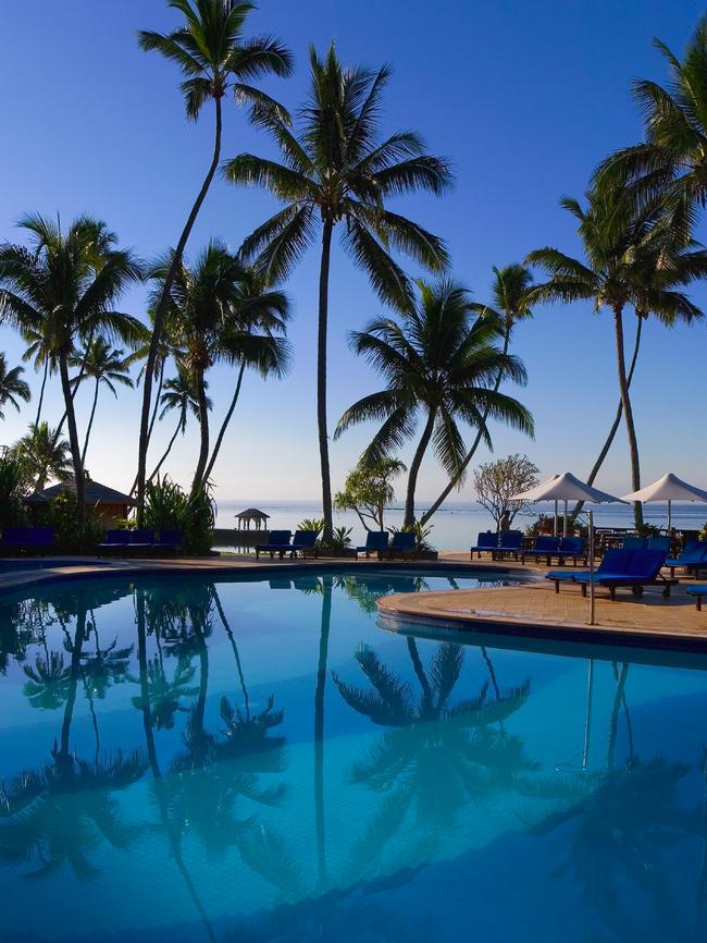 The pool area of the Warwick Fiji Resort and Spa hotel in Fiji.