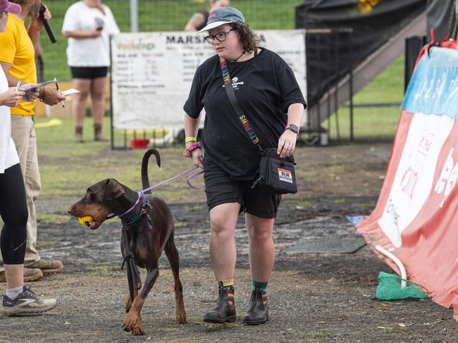 Justice Cameron and Zephyr after competing in Dock Dogs at Toowoomba Royal Show, Thursday, April 18, 2024. Picture: Kevin Farmer