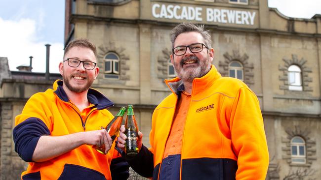 Cascade brewing manager Patrick Seaford and head of manufacturing Brendan Flanagan with new Cascade origins beer. Picture: Linda Higginson