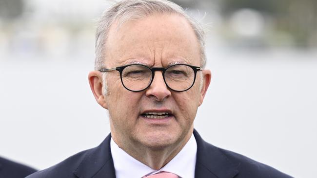 CANBERRA, AUSTRALIA  - NewsWire Photos - January 26, 2025:  Prime Minister Anthony Albanese holds a press conference at the 2025 Australian of the Year Awards at the National Arboretum in Canberra. Picture: NewsWire / Martin Ollman