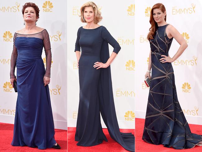 OITNB character Kate‘Red’ Mulgrew, The Good Wife’s Christine Baranski and Debra Messing. Picture: Getty