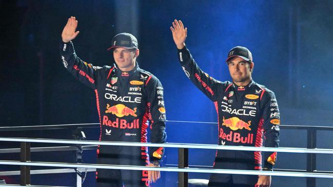 Max Verstappen (left) made his feelings about the show around Formula 1’s ultra-hyped event clear. Picture: AFP