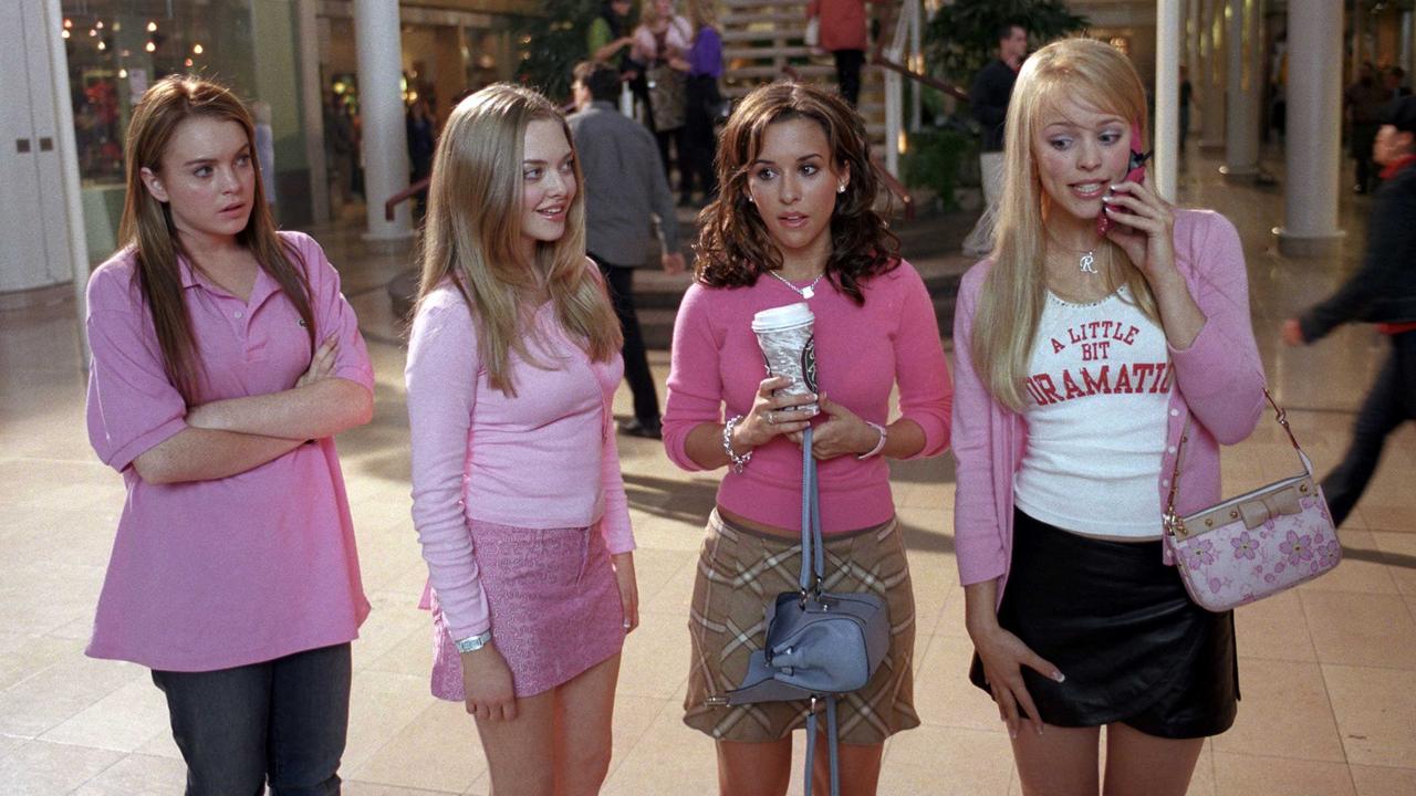 Lohan as Cady Heron in 2004’s Mean Girls, alongside Amanda Seyfried, Lacey Chabert and Rachel McAdams. Picture: Supplied.