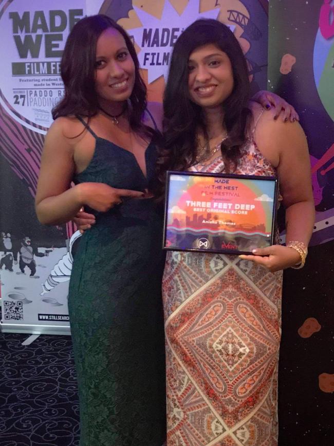 Rachael Belle Myers with Anisha Thomas, the winner of Best Musical Score Award for her film <i>Three Feet Deep</i>.