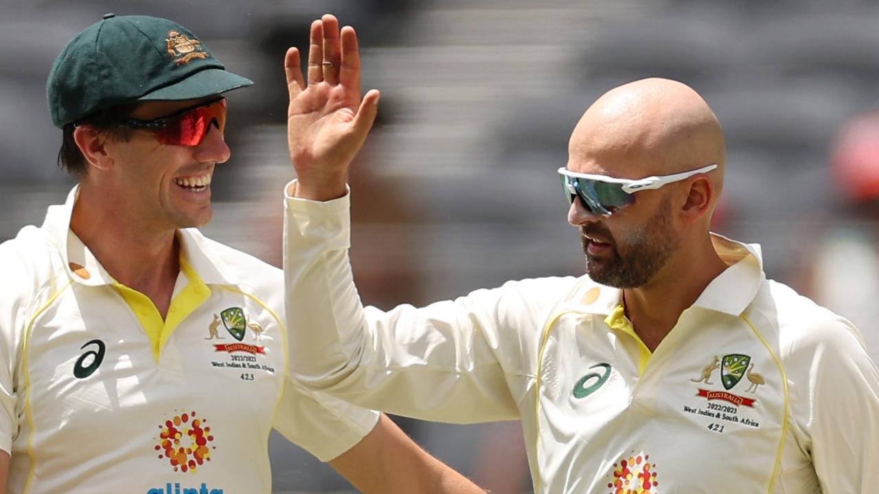 Pat Cummins and Nathan Lyon, along with Usman Khawaja were named in the ICC Test team of the year. Picture: Cameron Spencer/Getty Images