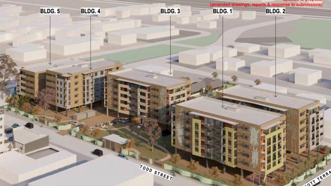 Melanka new downsized plans for 94 Todd St, Alice Springs, with 144 new apartments as opposed to 174 now planned for the site. Picture: DKJ Projects Architecture