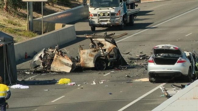 The driver of a Toyota RAV4 involved in a catastrophic crash that killed four people — including a mother and daughter — made a “conscious decision” to travel on the wrong side of a major Perth highway moments before they slammed into a taxi, police believe. Picture: 7News