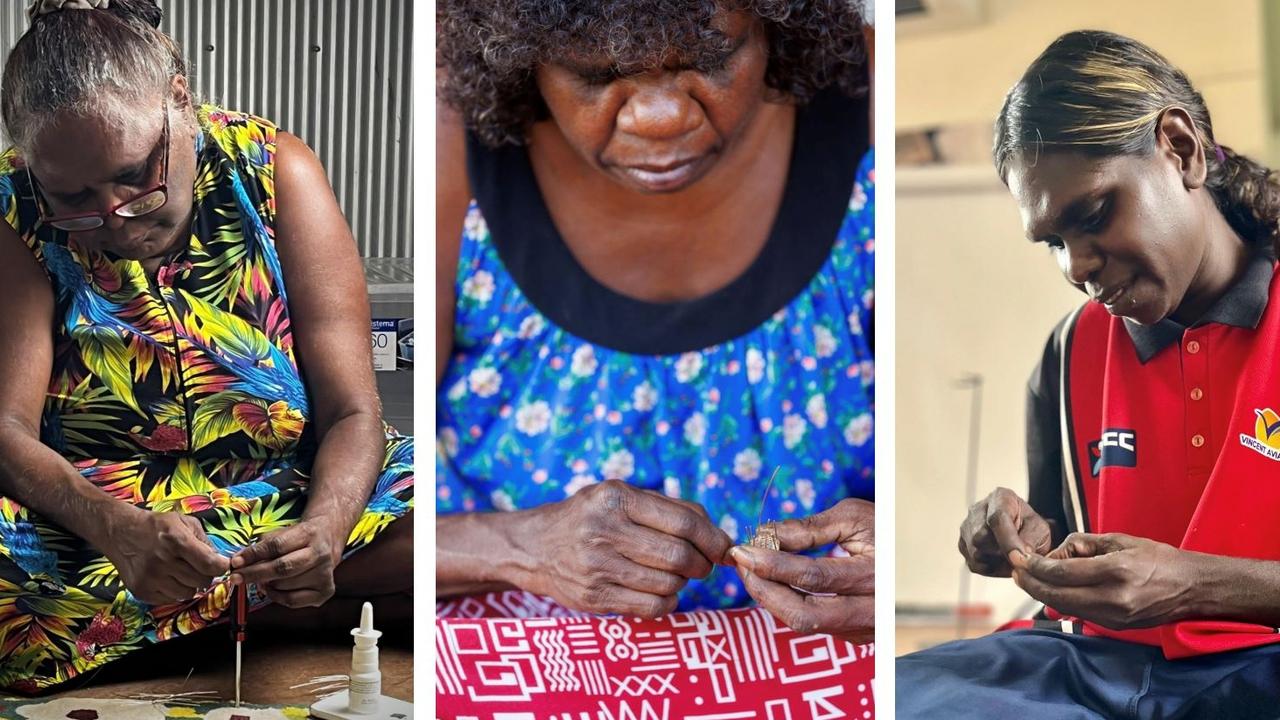 Wagilak sisters fine woven wire jewellery Djilpin Arts artists x Kate Sale Jewellery. Picture: Fiona Gavino