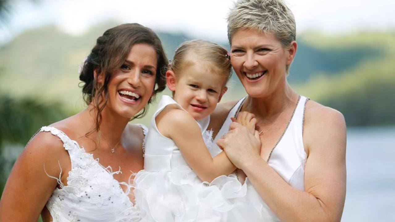 Sarah Maxwell with daughter Jordan and partner Natalie Cook.