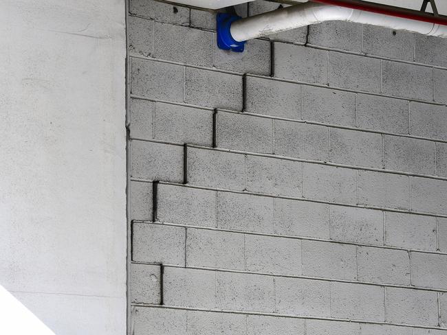 A crack is seen in the structure of the Mascot Towers. Picture: AAP