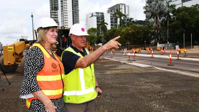 Minister for infrastructure Eva Lawler holds a press conference at the new Garramilla Boulevard.