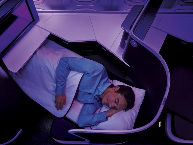 Virgin Australia's Business Class suites on its Boeing 777s servicing trans Pacific routes, almost guarantee a good sleep. Picture: Supplied