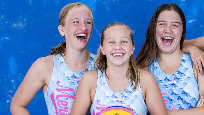 Annabel Cowan and Louisa Downes, both of Somerville House, pictured with another Mermaids team mate from the eastern suburbs, Chelsea Johnson. (AAP Image/Renae Droop)