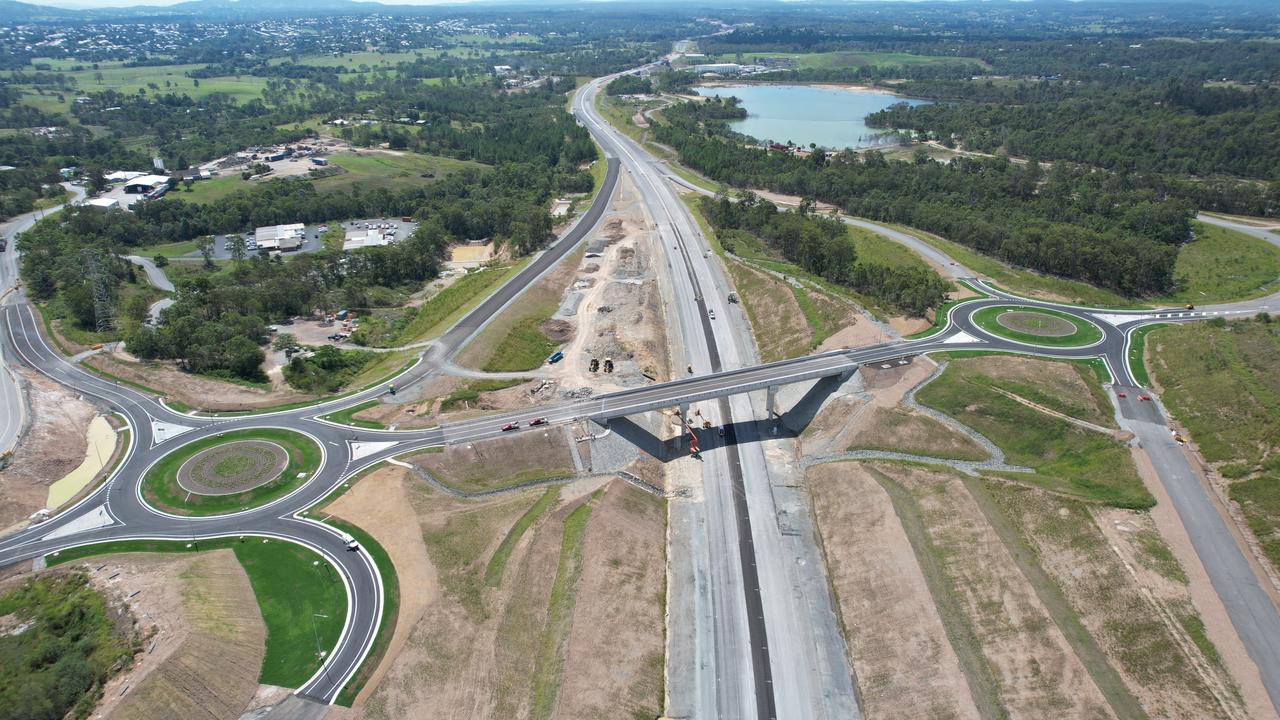 Concerns about funding the completion dates for teh Gympie Bypass were dismissed by the state government. This photo shows the Flood Road interchange of the Bypass, looking north. Shared April 19, 2023. Picture: Transport and Main Roads