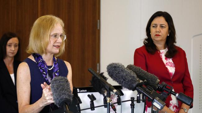 Queensland Premier Annastacia Palaszczuk, right, and Chief Health Officer Dr Jeannette Young during a press conference in Brisbane on December 18. Picture: NCA NewsWire/Tertius Pickard