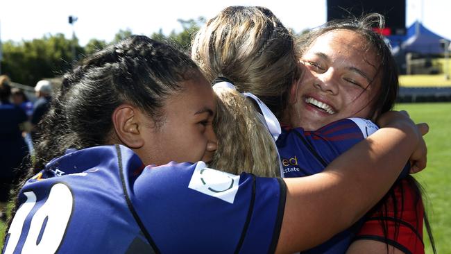 Campbelltown Collegians players celebrate their win. Picture: John Appleyard