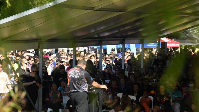 James Parfitt addressing crowds at NAIDOC week march in Darwin 2022. Picture: (A)manda Parkinson