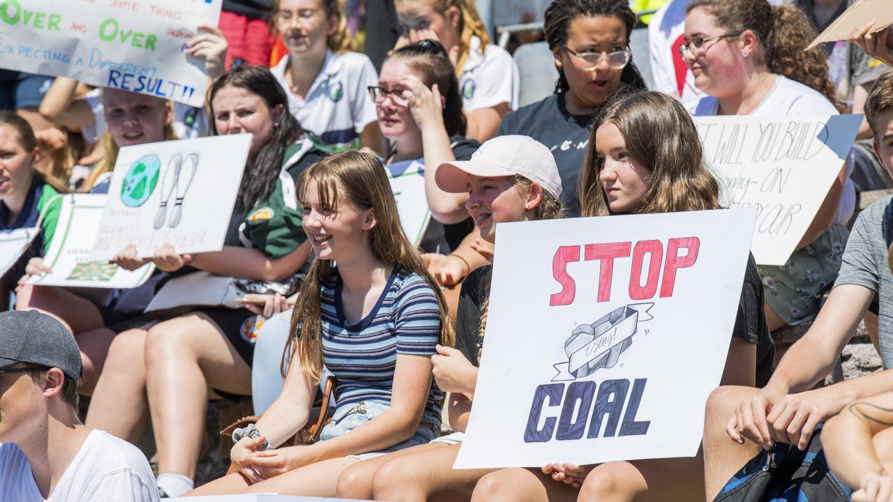 Gold Coast school students at a climate change protest outside the Varsity Lakes office of Minister Karen Andrews. Picture: Bond Newsroom