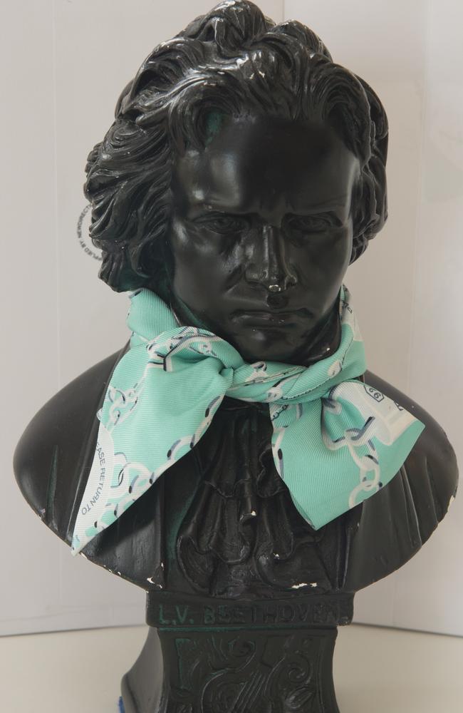 Beethoven bust with Tiffany scarf.