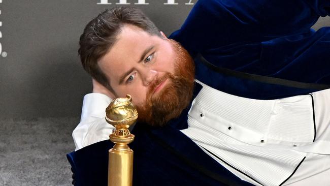 US actor Paul Walter Hauser poses with the award for Best Supporting Actor - Television Limited Series/Motion Picture for Black Bird. Picture: AFP