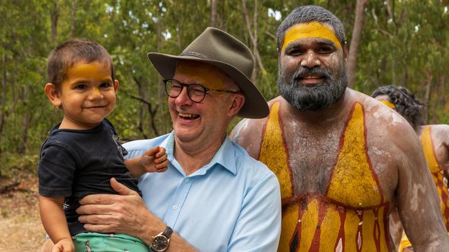 Prime Minister of Australia Anthony Albanese with Yolngu People during the Garma Festival 2022 at Gulkula on July 29, 2022 in East Arnhem, Australia. (Photo by Tamati Smith/Getty Images)