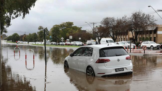 Greenhill Rd has flooded near the corner of King William Rd. Picture: Dean Martin