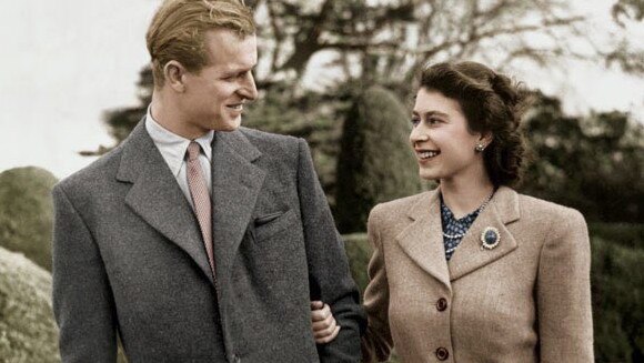 Elizabeth and Philip on their honeymoon at Broadlands. Picture: Getty Images.