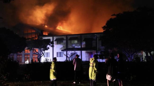 The massive fire which engulfed Lifepointe Baptist Church near Maroochydore.