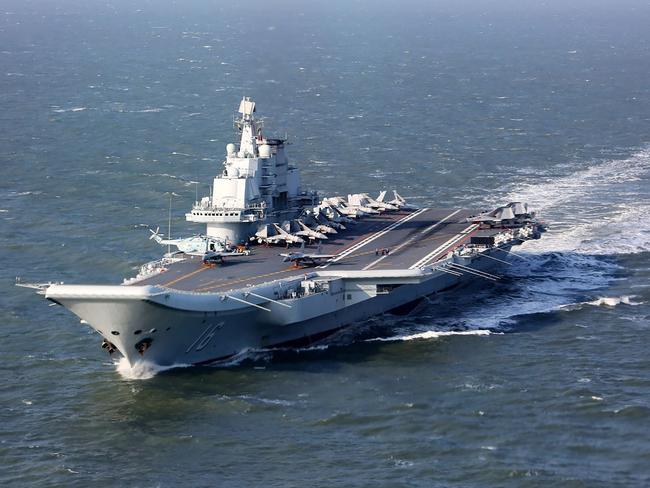 The Liaoning, China’s only aircraft carrier, sailing during military drills in the Pacific.