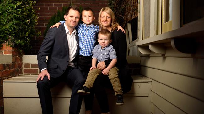 Justin Reid Elite Sport management executive at home with his family.L to R Justin Reid with wife Kristy and sons Jayden 5 and Blake 3.