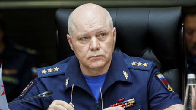 In this Aug. 25, 2017, photo, Gen. Col. Igor Korobov, the head of the Main Directorate of the General Staff of the Russian Armed Forces, speaks during a news conference in the Russian Defense Ministry's headquarters in Moscow, Russia. The head of the Russian military intelligence agency GRU which has been accused of meddling in the U.S. elections has died in Moscow. He was 62. The Defense Ministry said Thursday, Nov. 22, 2018, in a statement that Korobov, who led the GRU since 2016, died Wednesday of "a lengthy and grave illness," a usual Russian euphemism for cancer. (Russian Defense Ministry Press Service via AP)