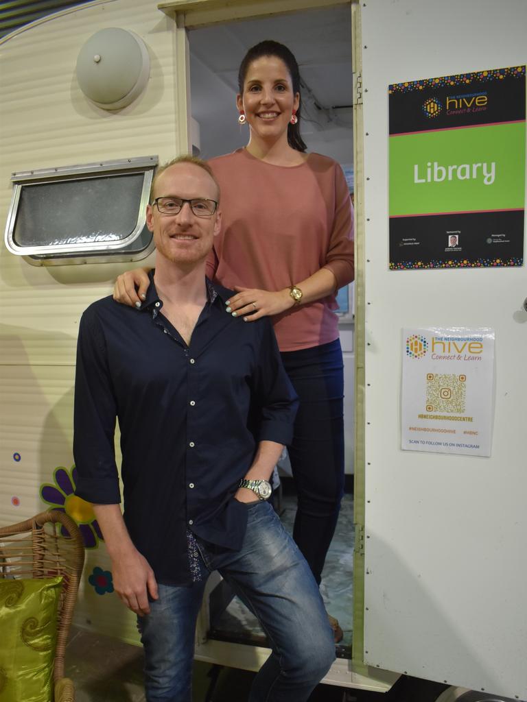 Graeme and Ann Bailey check out the new library at the newly opened Neighbourhood Hive. Photo: Stuart Fast