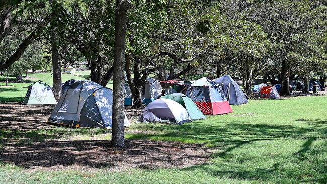 Tent city in Musgrave Park, South Brisbane. Picture, John Gass