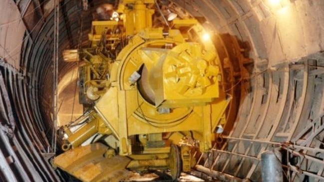 A photo from the Herald Sun archives shows a tunnel boring machine at work in the City Loop.