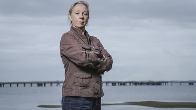 Louise Page organised protests against AGL floating gas terminal off Crib Point pictured in front of the Jetty. Picture: Wayne Taylor