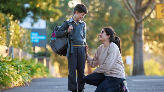 Lachlan Boa, 8, with his mum Caroline Boa, in Pymble. The Boa family took their trip took New Zealand during the winter break despite the cost, so that their Year 3 student son can stay in class. Picture: Justin Lloyd